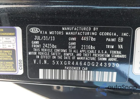 2013 Kia Optima Sx z USA, uszkodzony, nr VIN 5XXGR4A64DG243930